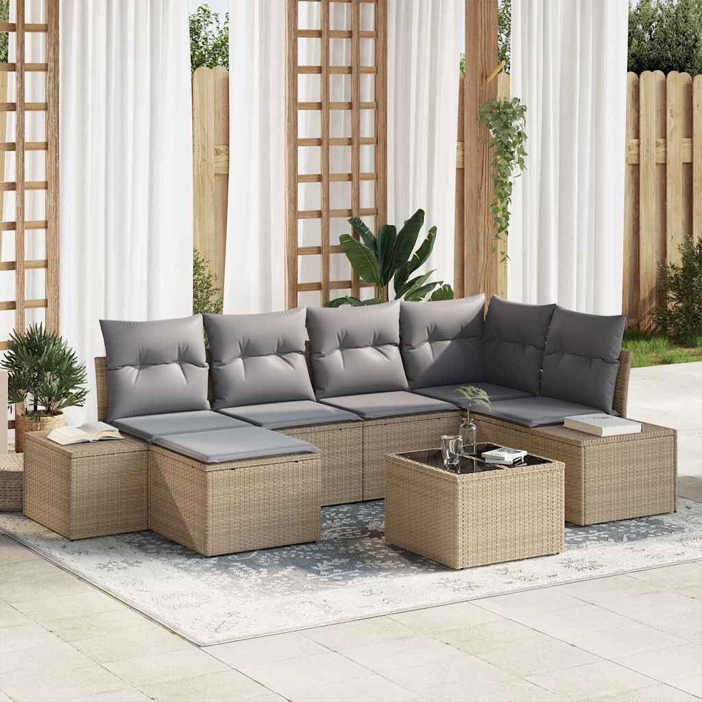 Garten-Sofa-Set mit Kissen 6 pcs Schwarz und Creme Poly-Rattan