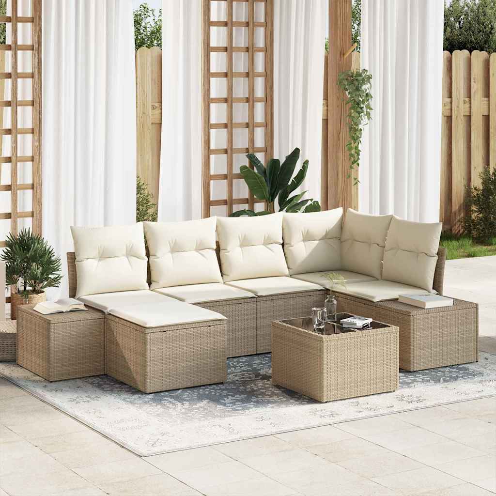 Garten-Sofa-Set mit Kissen 6 pcs Schwarz und Creme Poly-Rattan