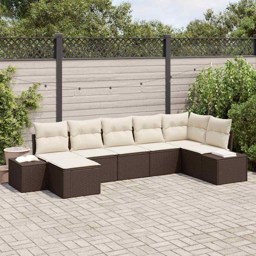 Garten-Sofa-Set mit Kissen 7 pcs Schwarz Poly-Rattan