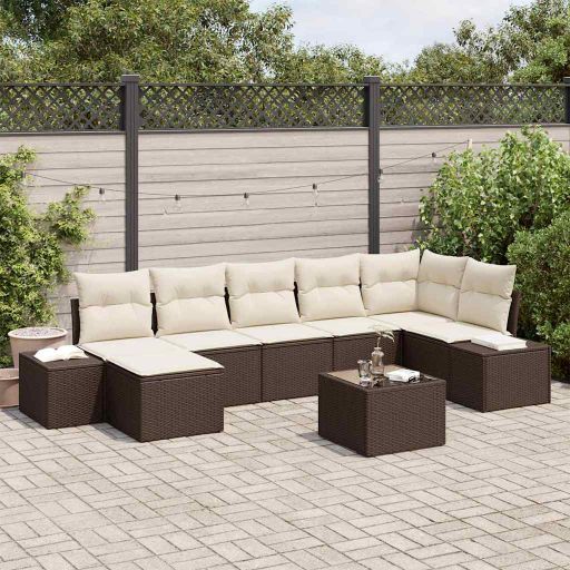 Garten-Sofa-Set mit Kissen 7 pcs Schwarz Poly-Rattan
