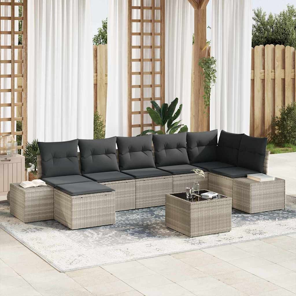 Garten-Sofa-Set mit Kissen 7 pcs Schwarz Poly-Rattan