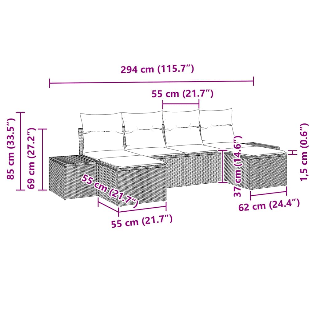 Garten-Sofa-Set mit Kissen 4 pcs Schwarz und Creme Poly-Rattan