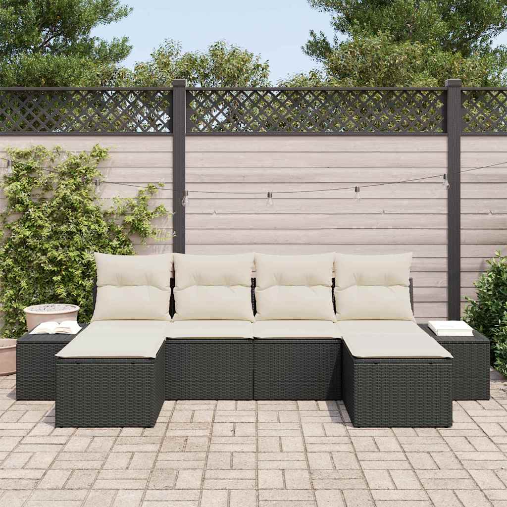 Garten-Sofa-Set mit Kissen 4 pcs Schwarz und Creme Poly-Rattan