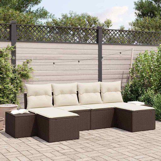 Garten-Sofa-Set mit Kissen 4 pcs Schwarz und Creme Poly-Rattan