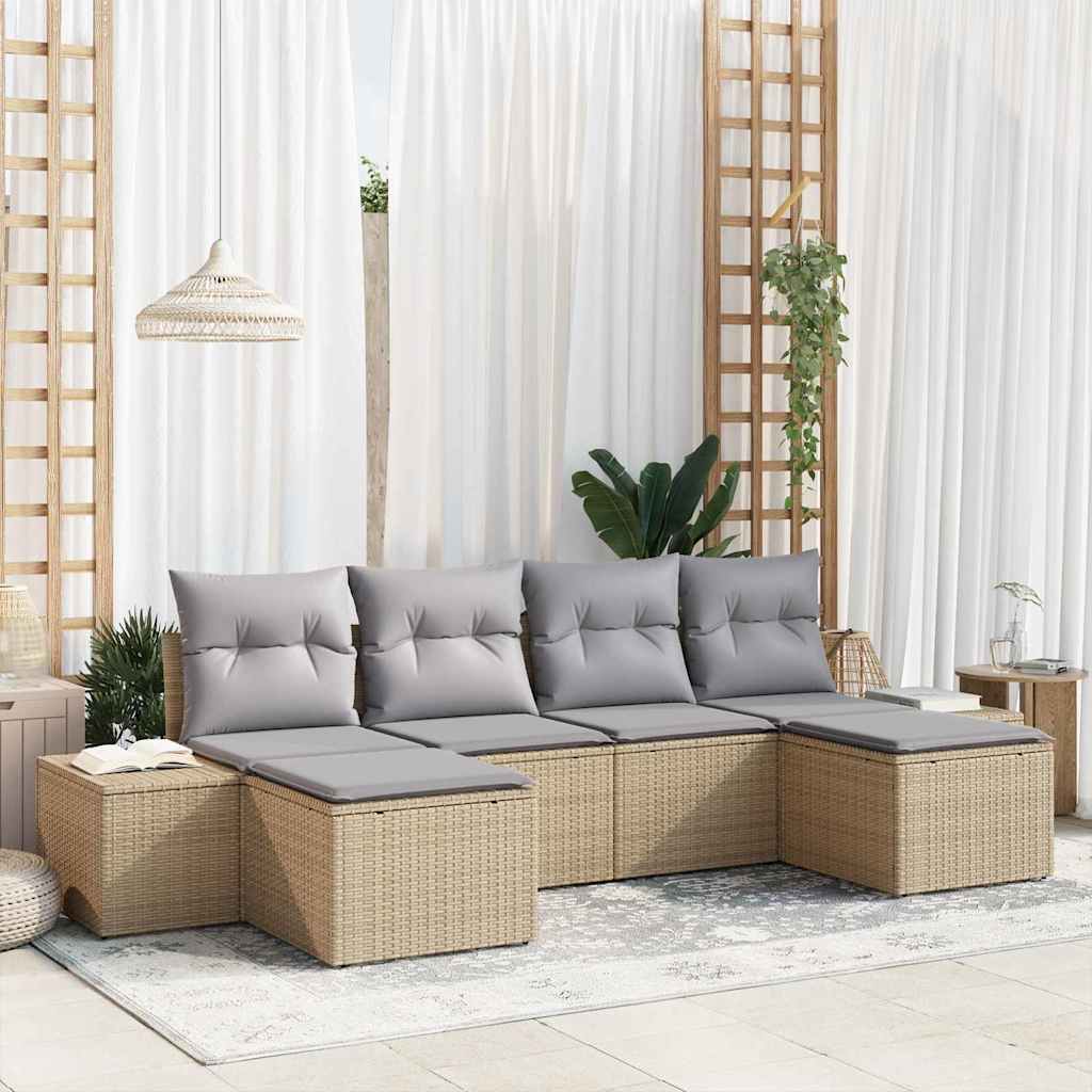 Garten-Sofa-Set mit Kissen 4 pcs Schwarz und Creme Poly-Rattan