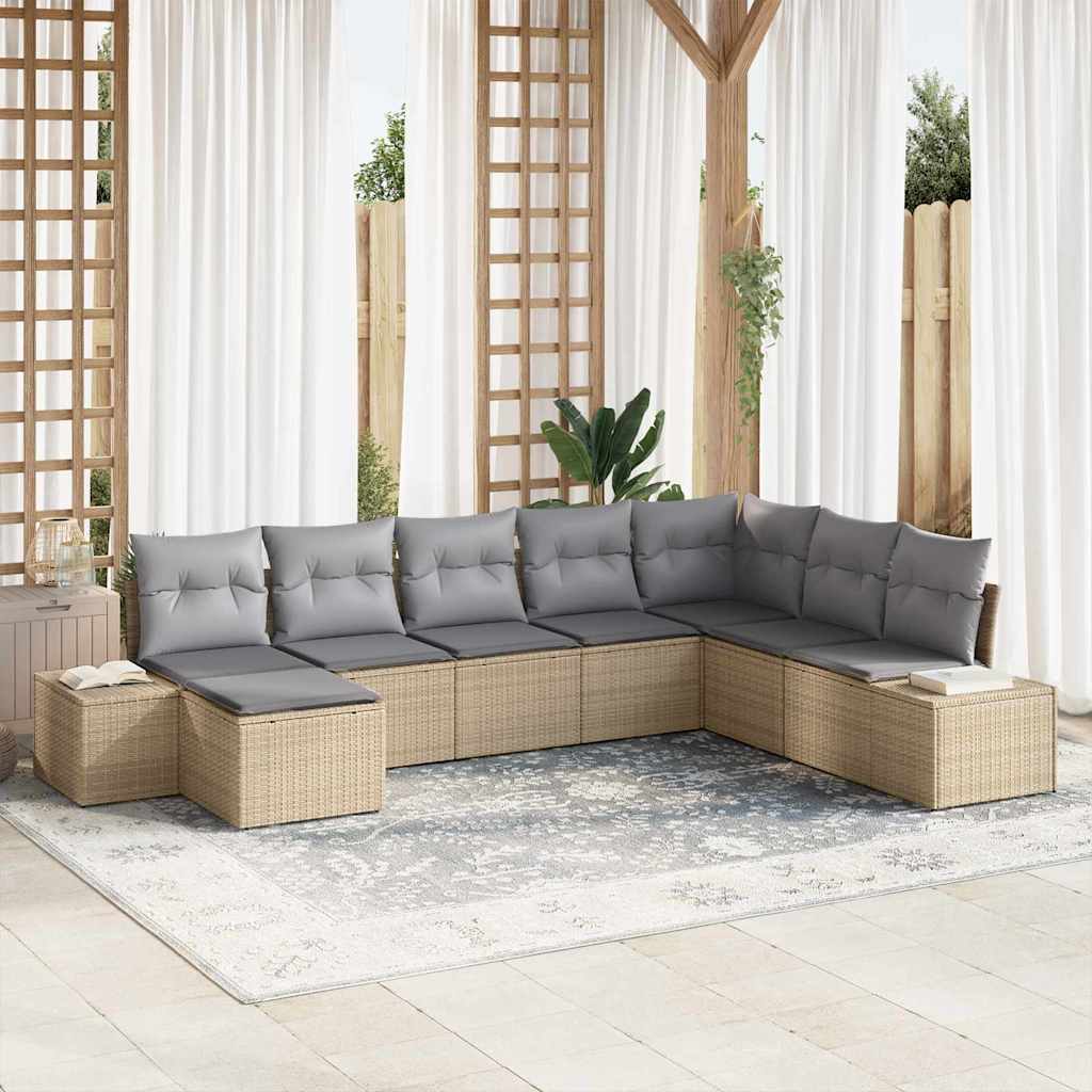 Garten-Sofa-Set mit Kissen 8 pcs Schwarz und Creme Poly-Rattan