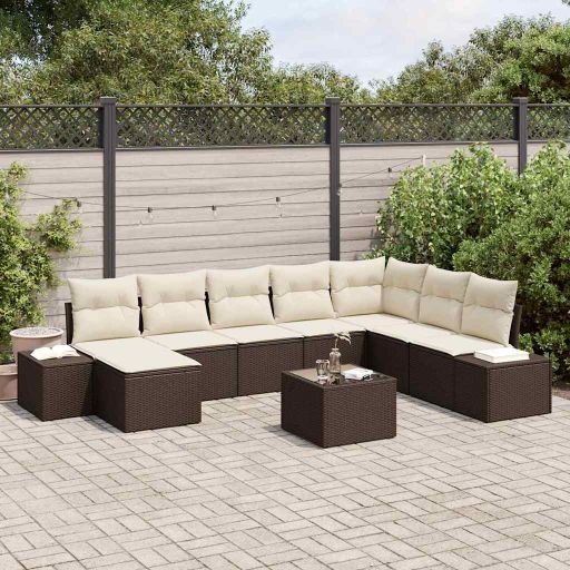 Garten-Sofa-Set mit Kissen 8 pcs Schwarz und Creme Poly-Rattan