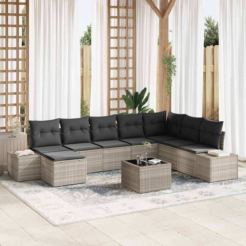 Garten-Sofa-Set mit Kissen 8 pcs Schwarz und Creme Poly-Rattan