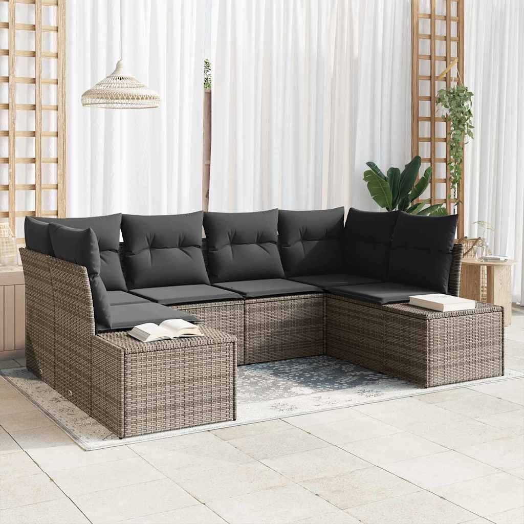 Gartensofa-set mit Speicher 6 pcs Schwarz und Creme Poly Rattan
