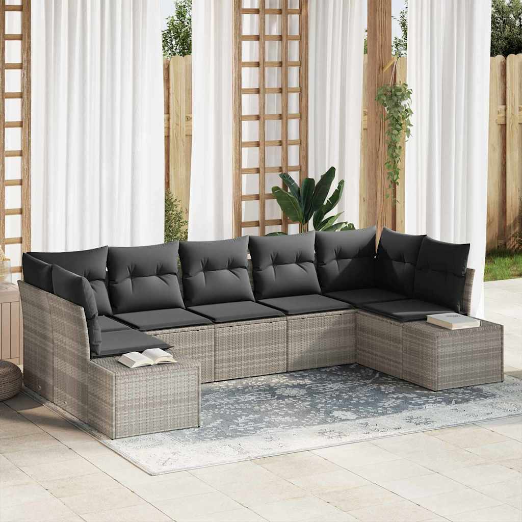 Gartensofa-set mit Speicher 7 pcs Schwarz und Creme Poly Rattan