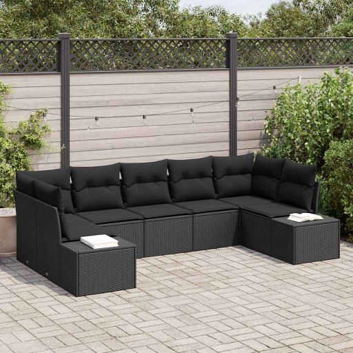 Gartensofa-set mit Speicher 7 pcs Schwarz und Creme Poly Rattan