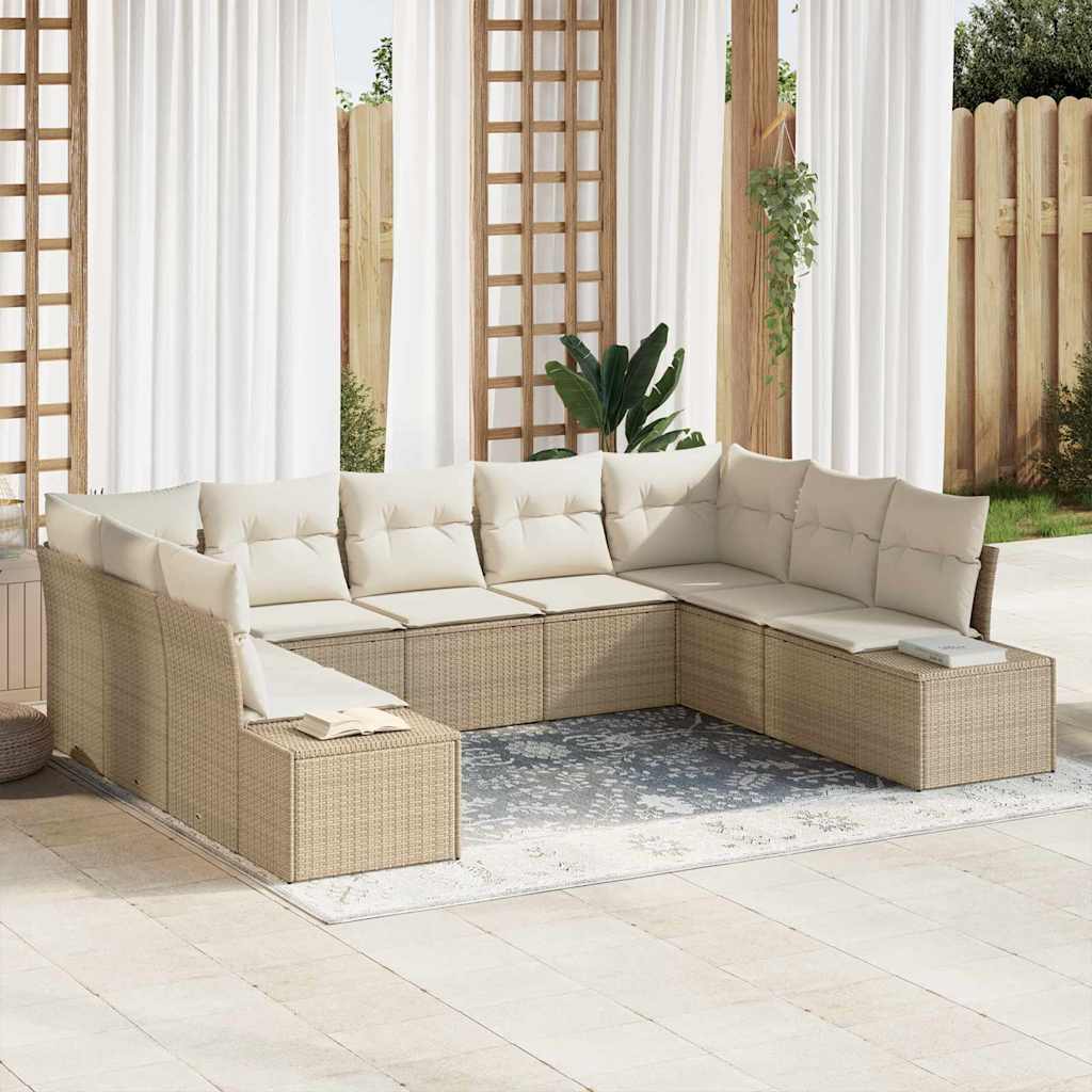 Gartensofa-set mit Kissen 9 pcs Schwarz und Creme Polyrattan