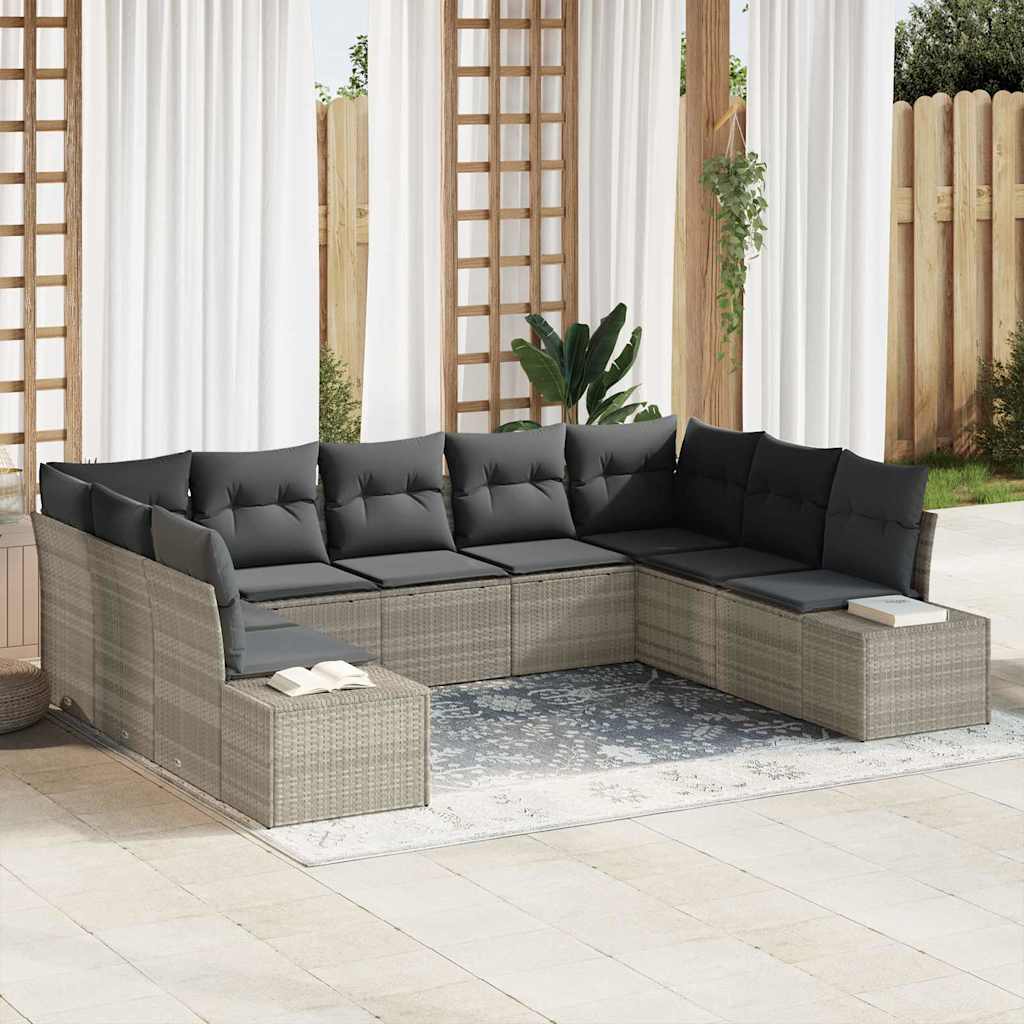Gartensofa-set mit Kissen 9 pcs Schwarz und Creme Polyrattan