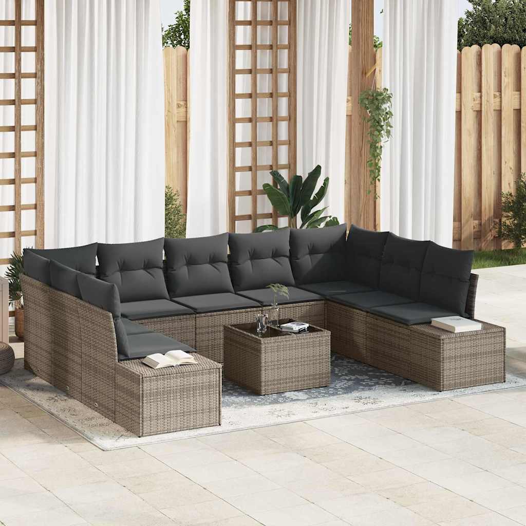 Gartensofa-set mit Kissen 9 pcs Schwarz und Creme Polyrattan
