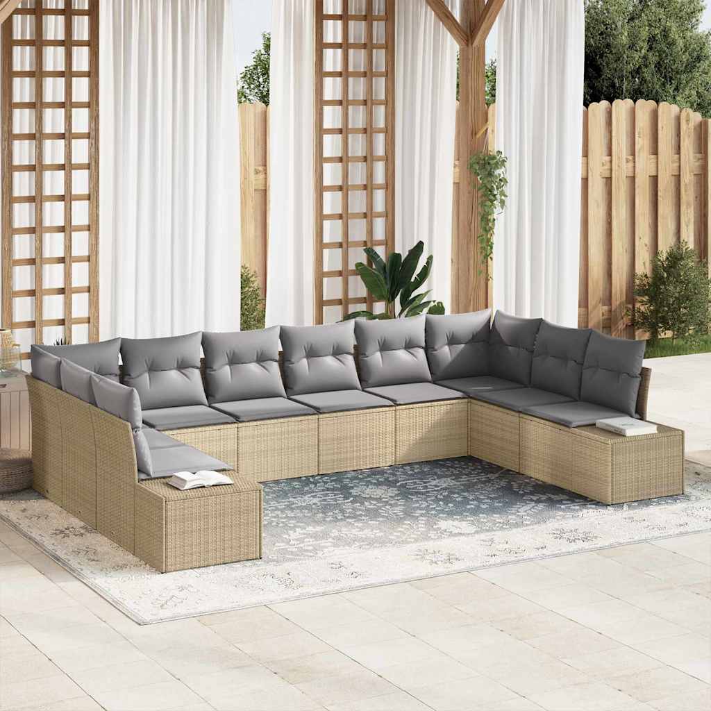 Gartensofa-set mit Kissen 10 pcs Schwarz und Creme Polyrattan
