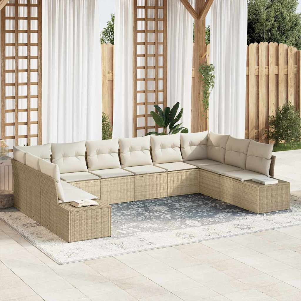 Gartensofa-set mit Kissen 10 pcs Schwarz und Creme Polyrattan