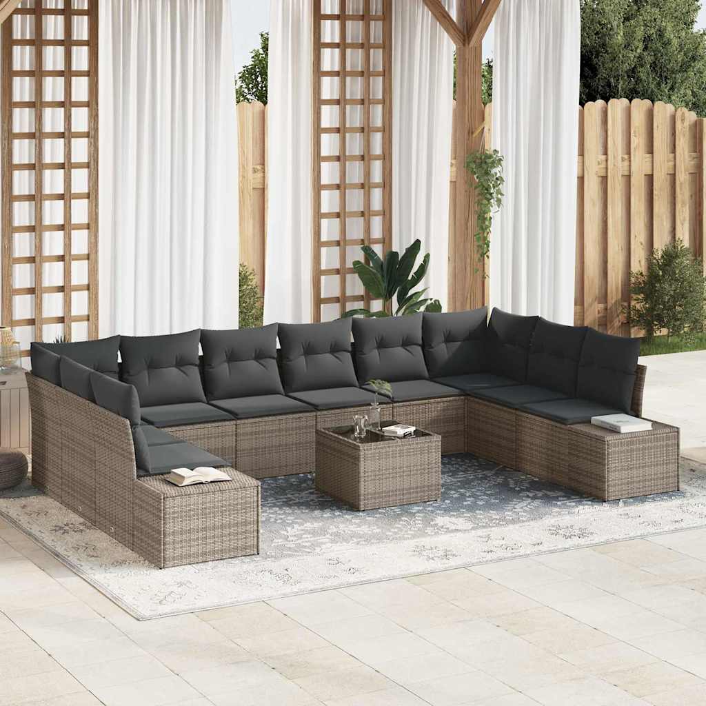 Gartensofa-set mit Kissen 10 pcs Schwarz und Creme Polyrattan