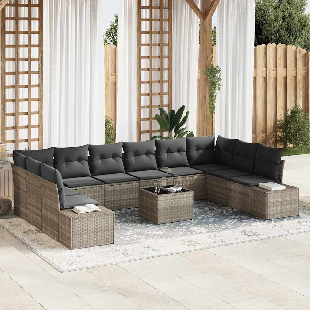 Gartensofa-set mit Kissen 10 pcs Schwarz und Creme Polyrattan