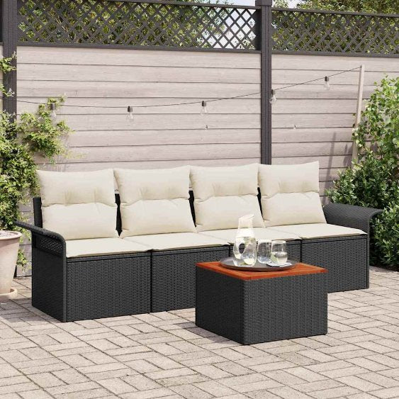 Gartensofa-set mit Speicher 5 pcs Schwarz und Creme Poly-Rattan