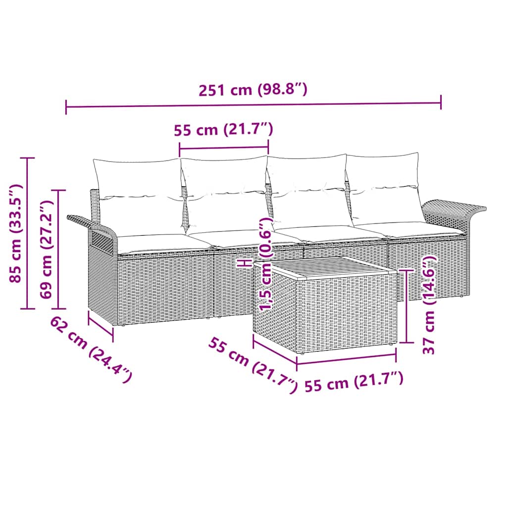 Gartensofa-set mit Speicher 5 pcs Schwarz und Creme Poly-Rattan