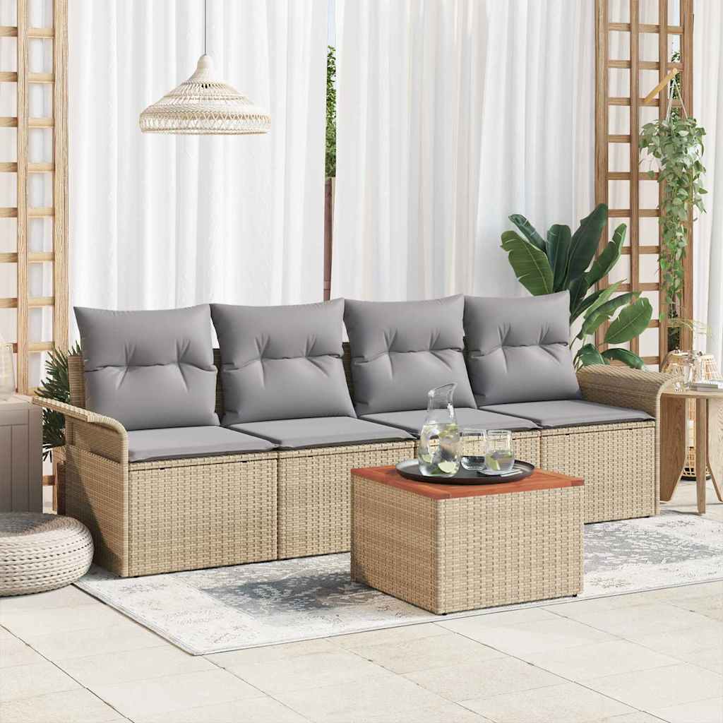 Gartensofa-set mit Speicher 5 pcs Schwarz und Creme Poly-Rattan