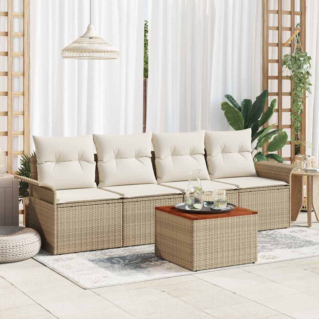 Gartensofa-set mit Speicher 5 pcs Schwarz und Creme Poly-Rattan