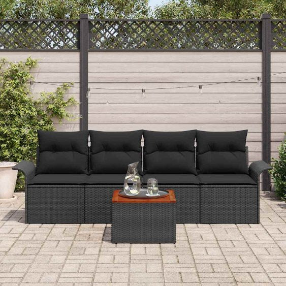 Gartensofa-set mit Speicher 5 pcs Schwarz und Creme Poly-Rattan