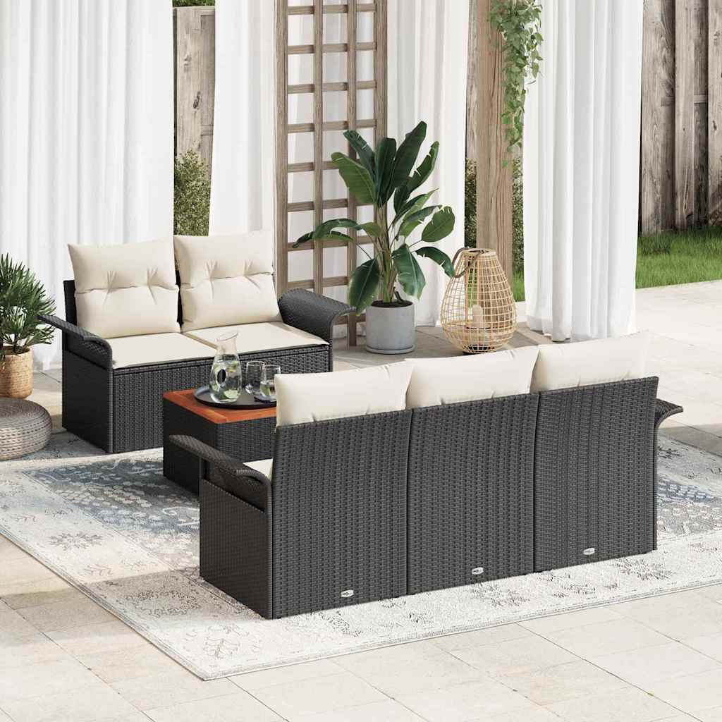 Garten-Sofa-Set mit Kissen mit Speicher 6 pcs Schwarz und Creme