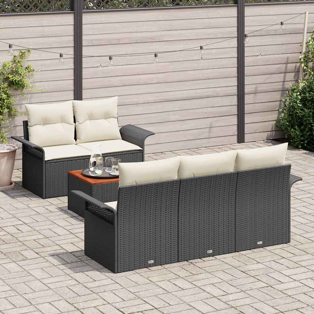 Garten-Sofa-Set mit Kissen mit Speicher 6 pcs Schwarz und Creme