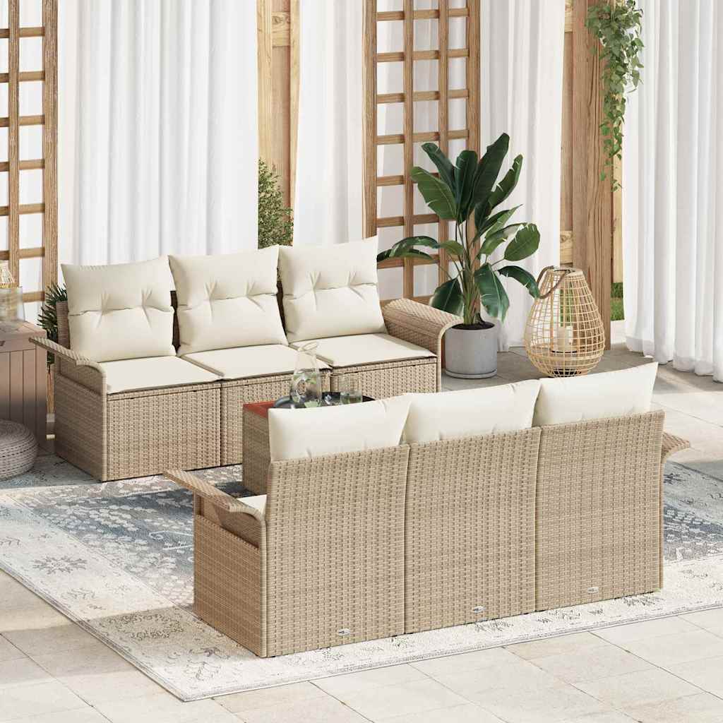 Gartensofa-set mit Speicher 7 pcs Schwarz und Creme Poly-Rattan
