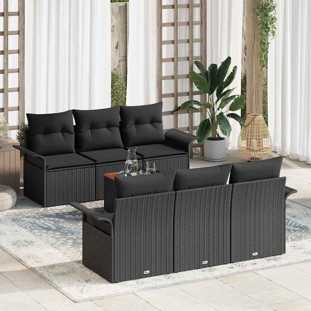 Gartensofa-set mit Speicher 7 pcs Schwarz und Creme Poly-Rattan