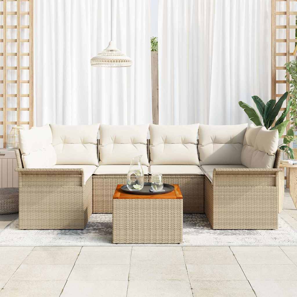 Garten-Sofa-Set mit Kissen mit Speicher 7 pcs Schwarz und Creme