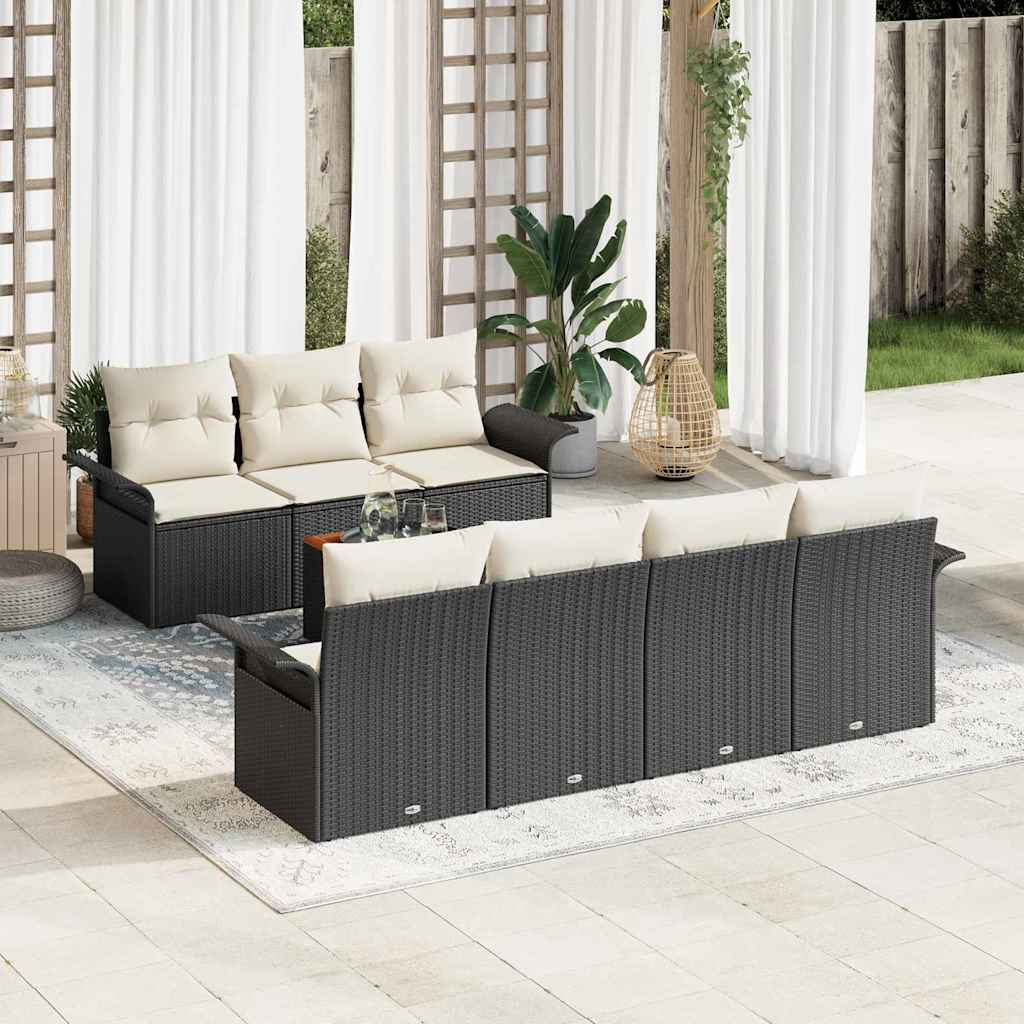 Garten-Sofa-Set mit Kissen mit Speicher 8 pcs Schwarz und Creme
