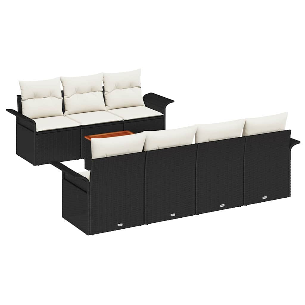 Garten-Sofa-Set mit Kissen mit Speicher 8 pcs Schwarz und Creme