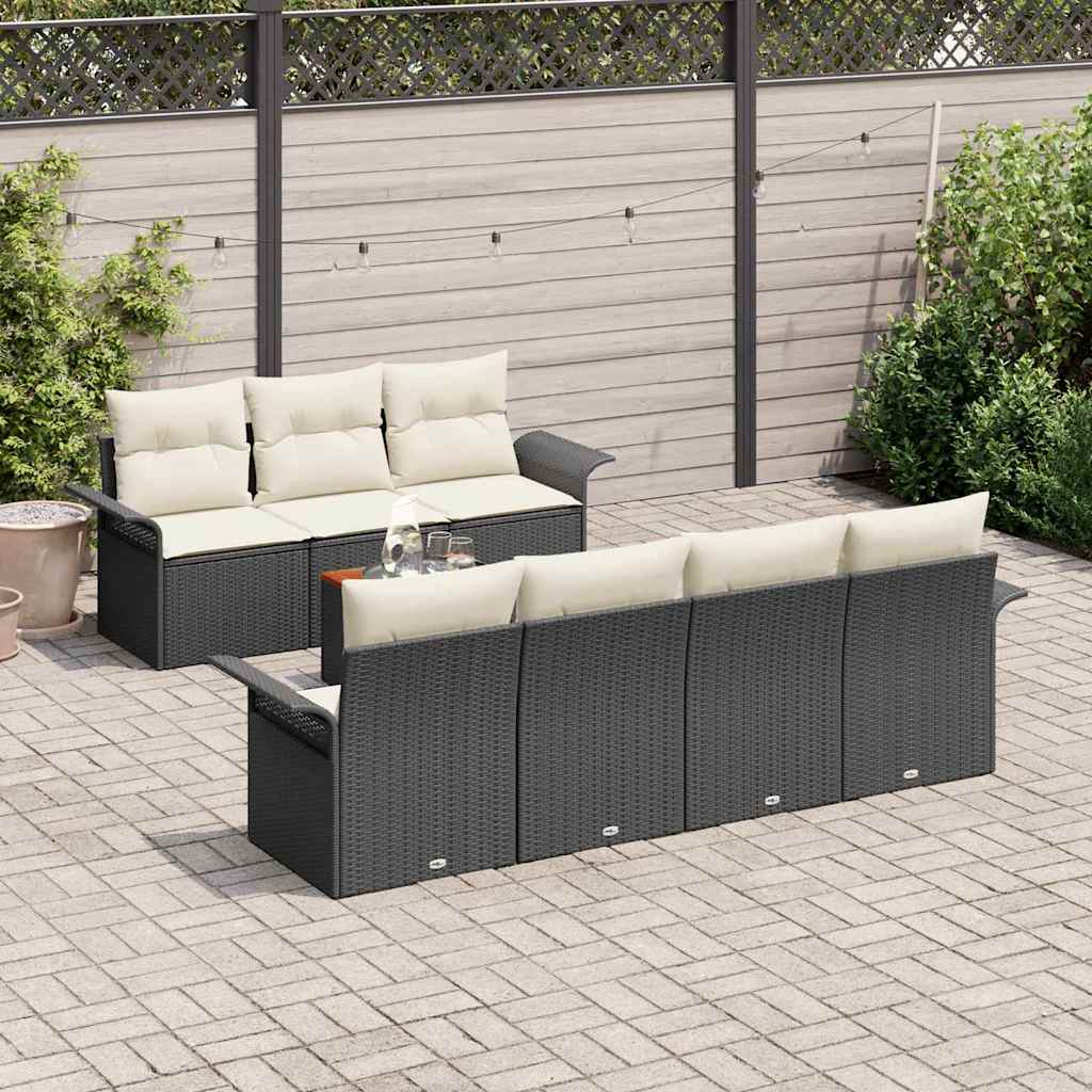 Garten-Sofa-Set mit Kissen mit Speicher 8 pcs Schwarz und Creme