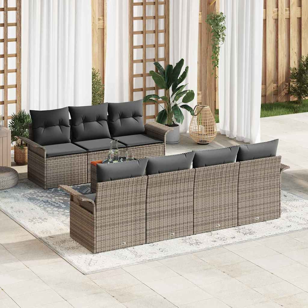 Garten-Sofa-Set mit Kissen mit Speicher 8 pcs Schwarz und Creme