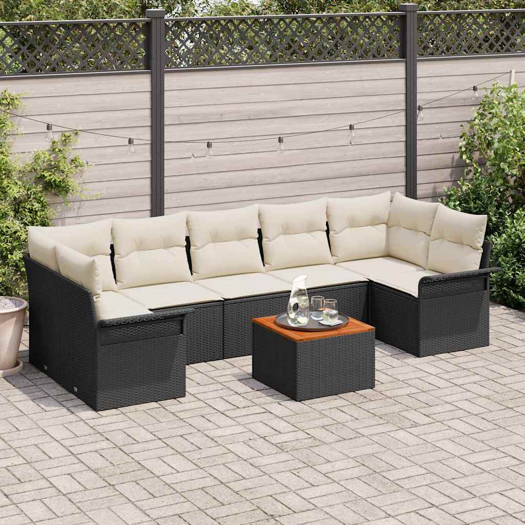Garten-Sofa-Set mit Kissen mit Speicher 8 pcs Schwarz und Creme