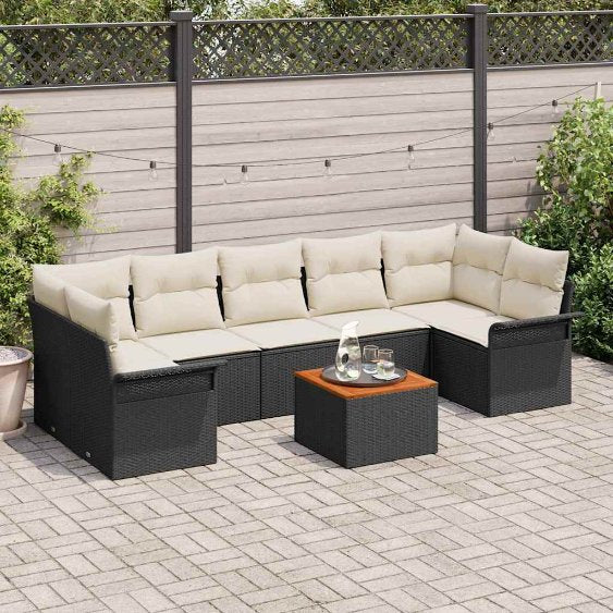 Garten-Sofa-Set mit Kissen mit Speicher 8 pcs Schwarz und Creme