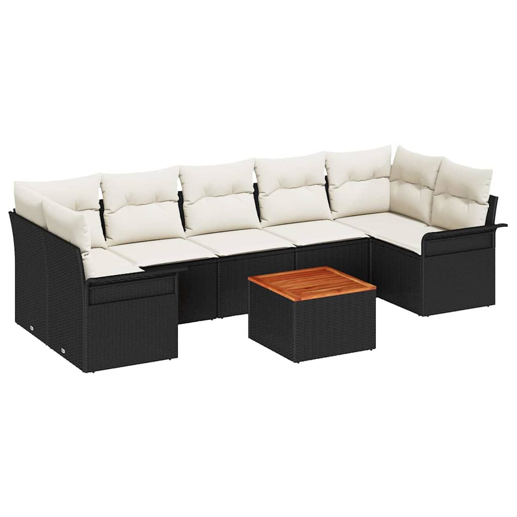 Garten-Sofa-Set mit Kissen mit Speicher 8 pcs Schwarz und Creme