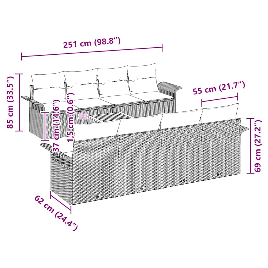 Gartensofa-set mit Speicher 9 pcs Schwarz und Creme Poly-Rattan