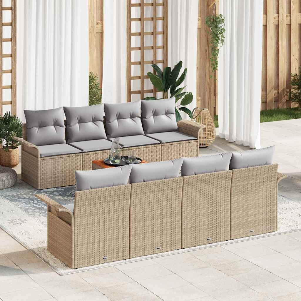 Gartensofa-set mit Speicher 9 pcs Schwarz und Creme Poly-Rattan