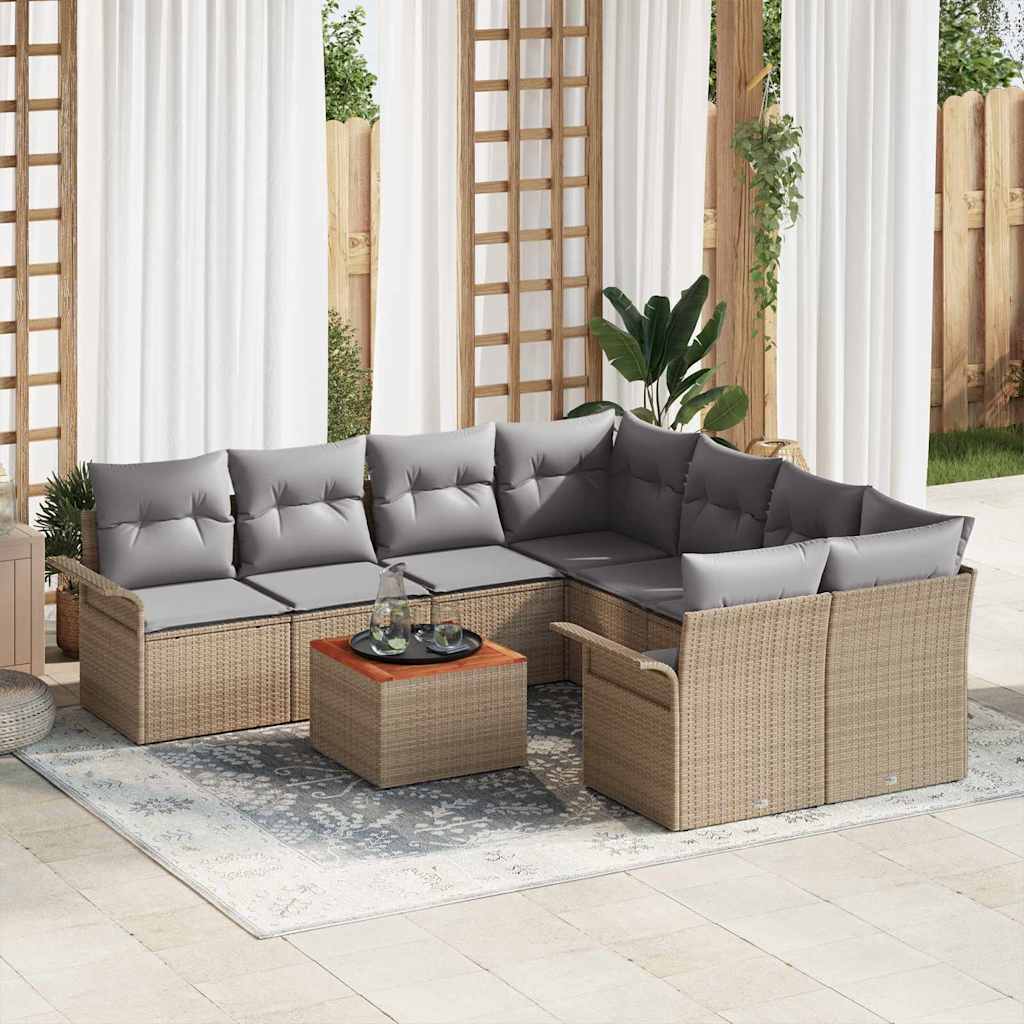 Garten-Sofa-Set mit Kissen mit Speicher 9 pcs Schwarz und Creme