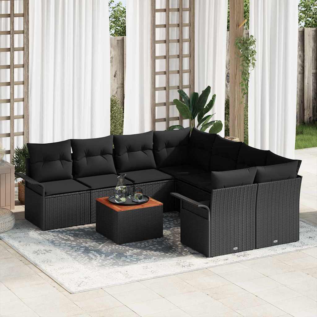 Garten-Sofa-Set mit Kissen mit Speicher 9 pcs Schwarz und Creme
