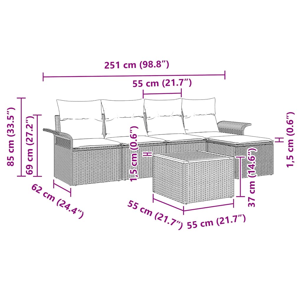 Gartensofa-set mit Speicher 6 pcs Schwarz und Creme Poly-Rattan