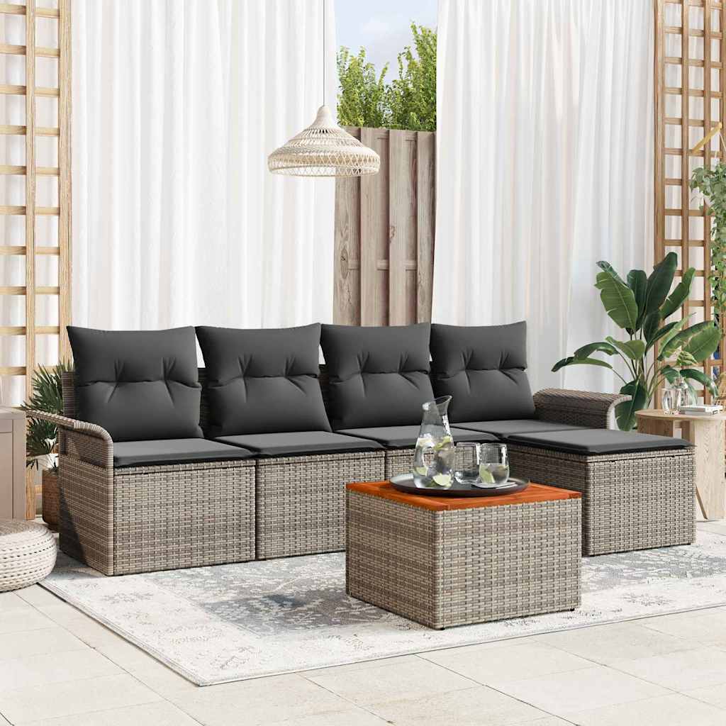 Gartensofa-set mit Speicher 6 pcs Schwarz und Creme Poly-Rattan
