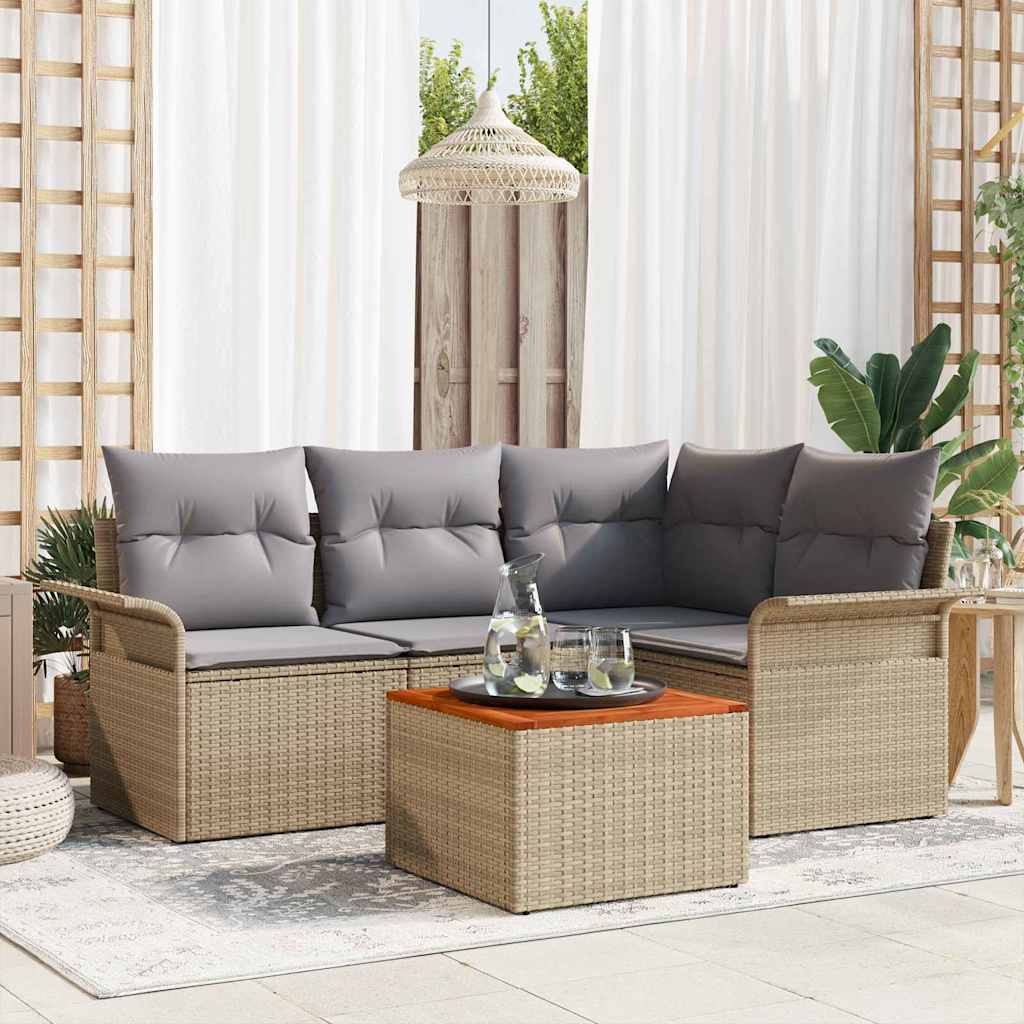 Gartensofa-set mit Speicher 5 pcs Schwarz und Creme Poly-Rattan