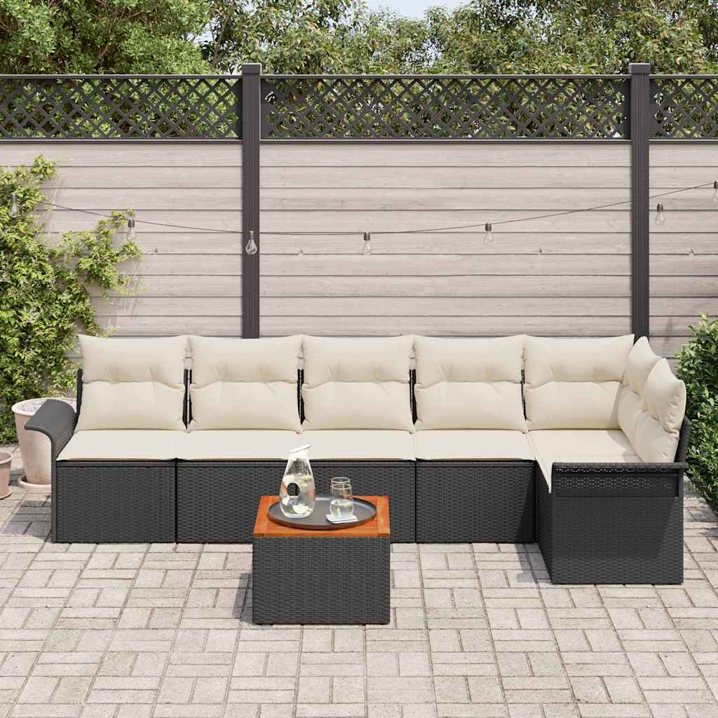 Gartensofa-set mit Speicher 7 pcs Schwarz und Creme Poly-Rattan