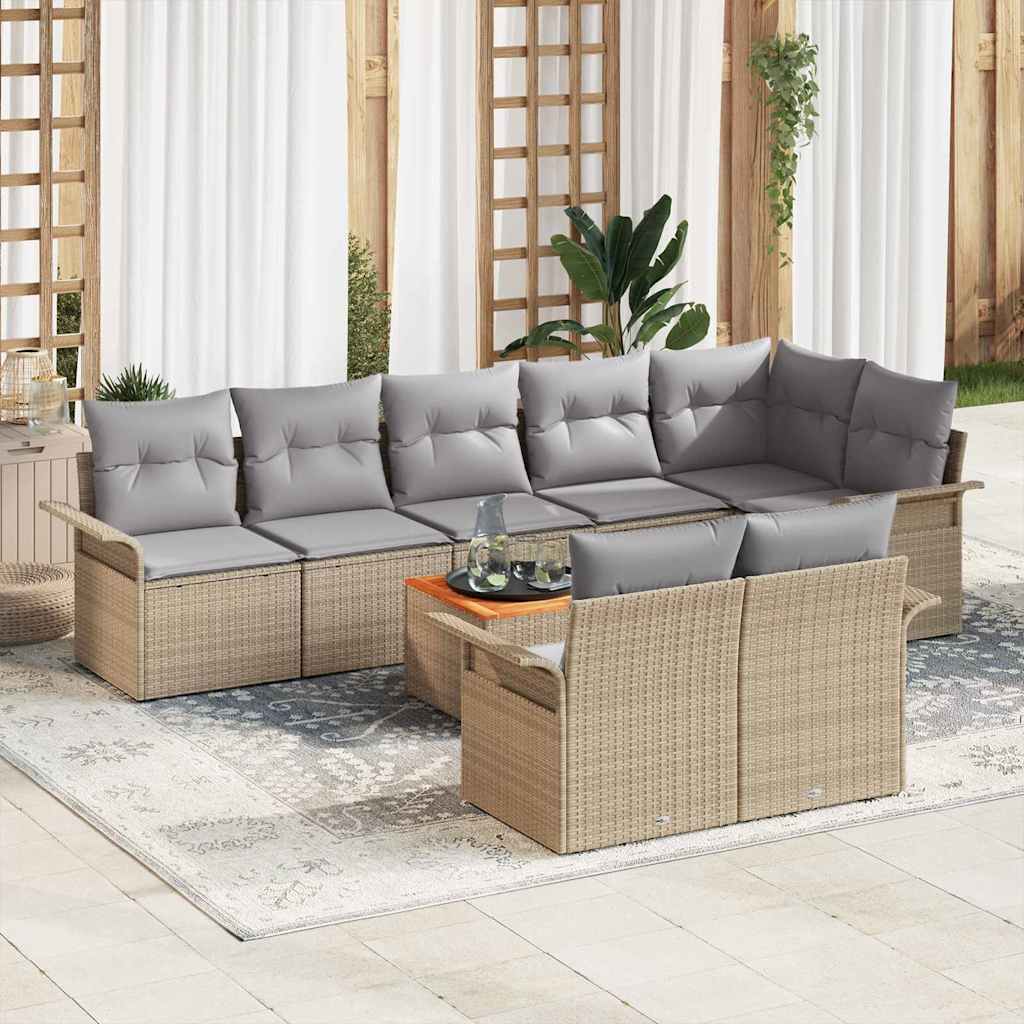 Garten-Sofa-Set mit Kissen mit Speicher 9 pcs Schwarz und Creme