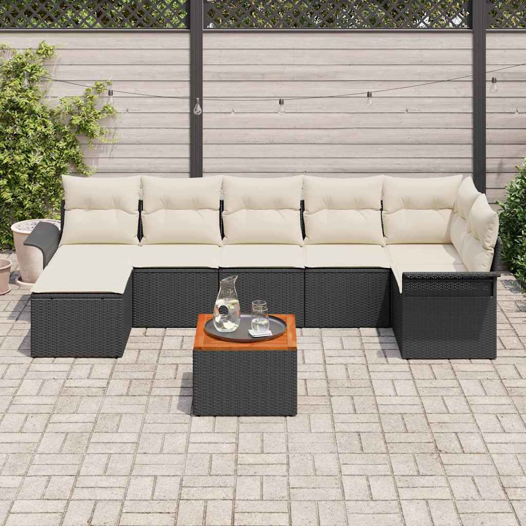 Garten-Sofa-Set mit Kissen mit Speicher 8 pcs Schwarz und Creme