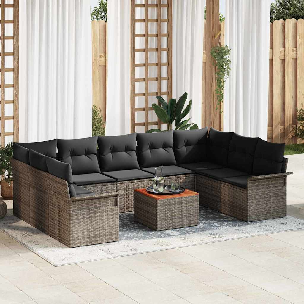 Garten-Sofa-Set mit Kissen mit Kissen 10 pcs Schwarz und Creme